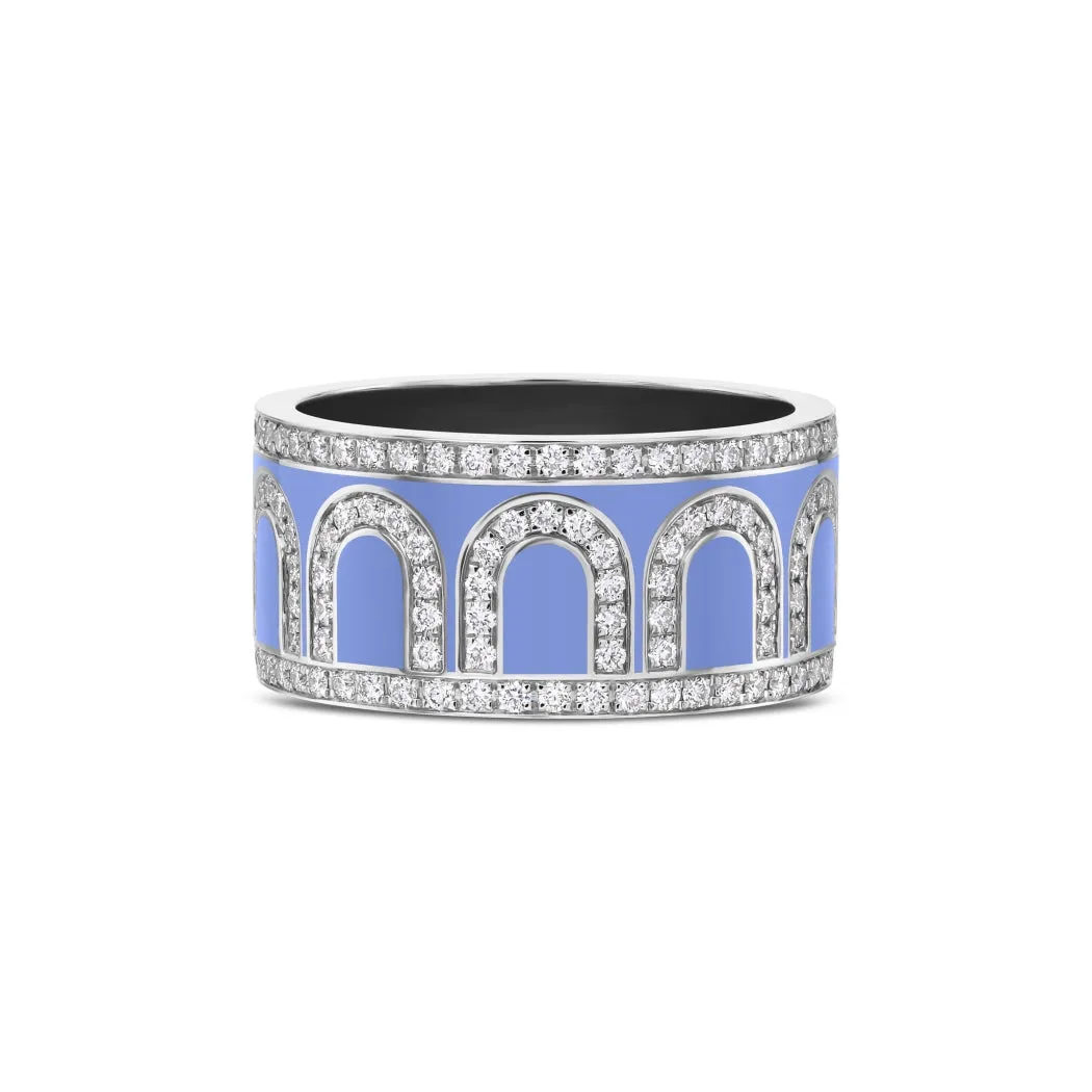 L'Arc de DAVIDOR Ring GM, 18k White Gold with Hortensia Lacquered Ceramic and Palais Diamonds