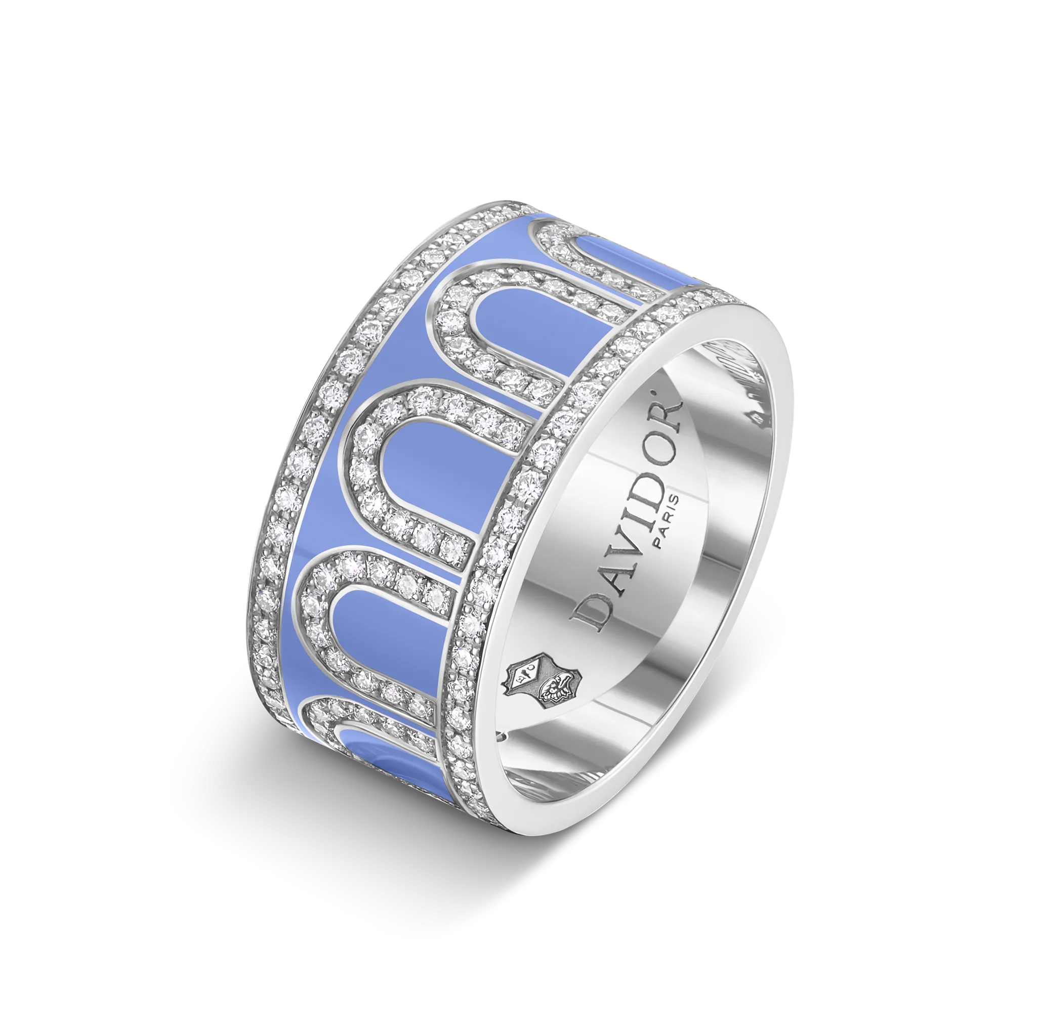 L'Arc de DAVIDOR Ring GM, 18k White Gold with Hortensia Lacquered Ceramic and Palais Diamonds