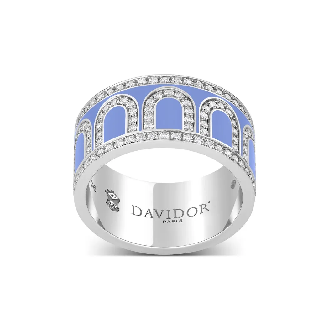 L'Arc de DAVIDOR Ring GM, 18k White Gold with Hortensia Lacquered Ceramic and Palais Diamonds