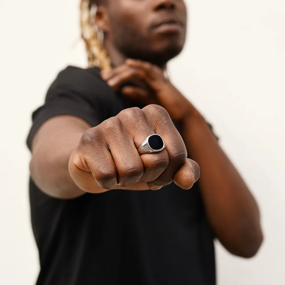 Large Black Onyx Signet Ring - Gold