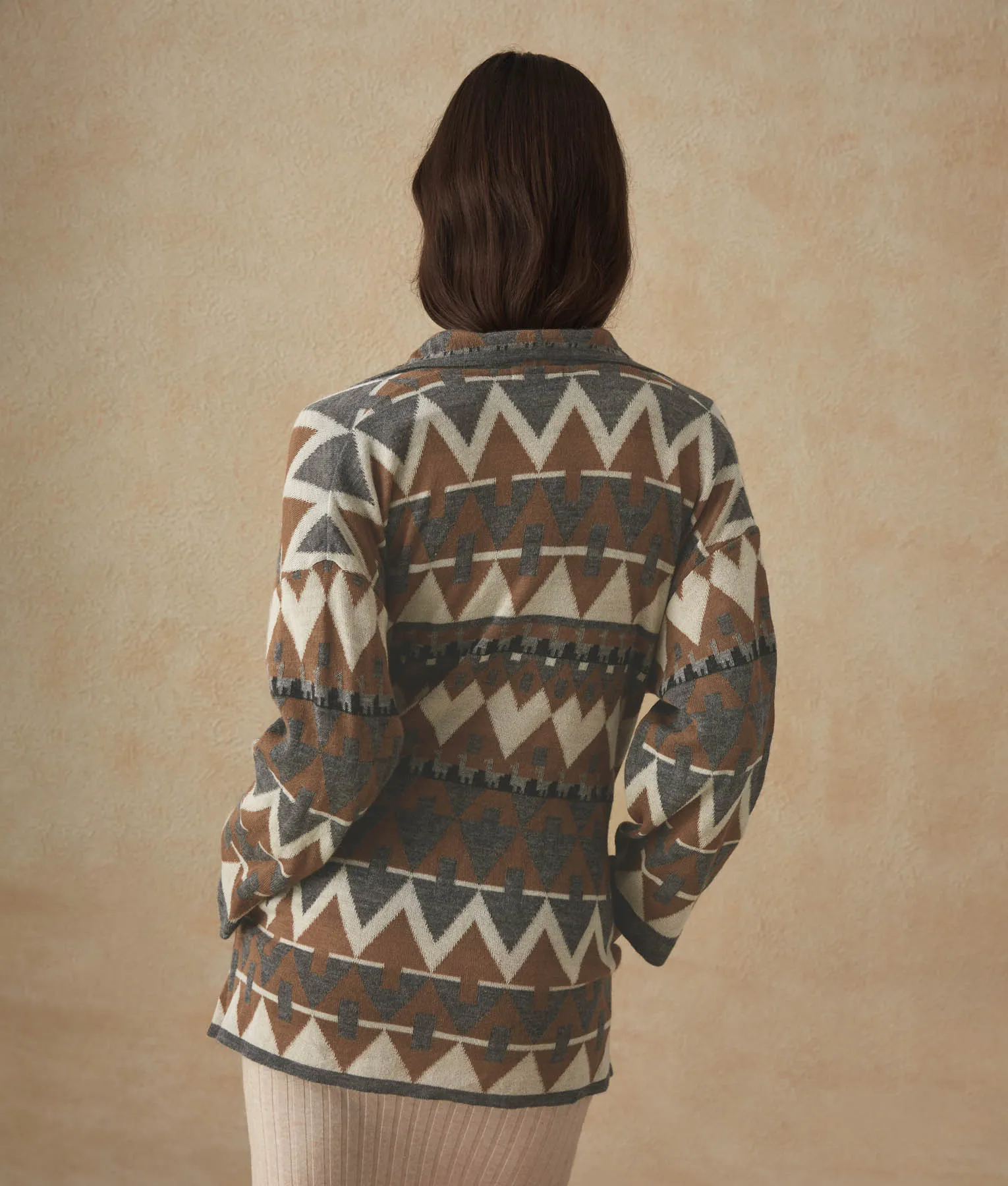 Long Reversible Jacquard Cardigan