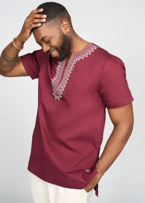 Lubanzi Men's African Embroidered Tunic (Maroon)