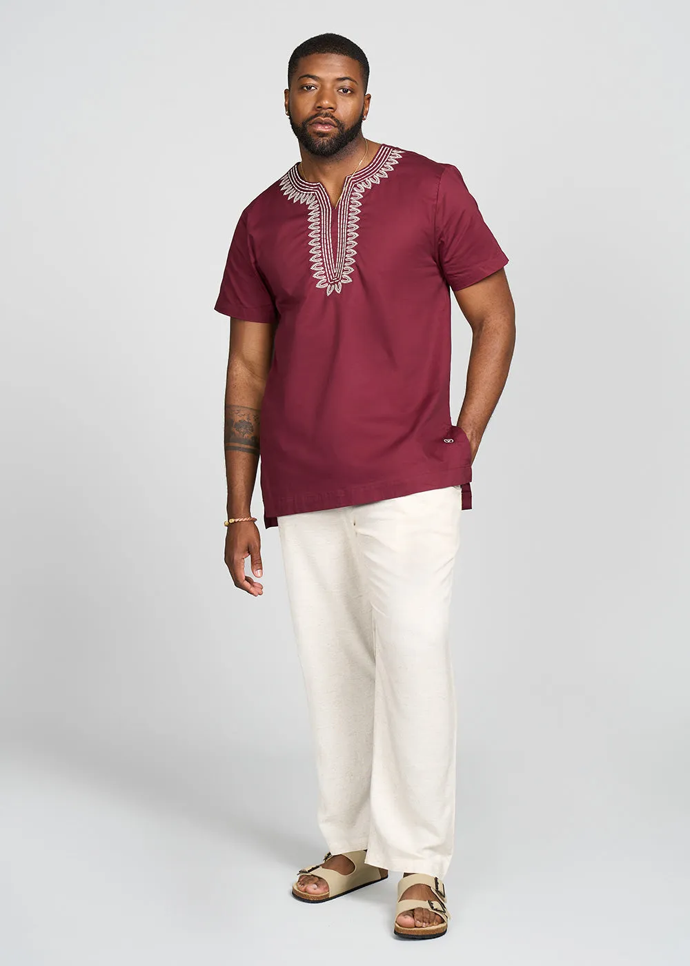 Lubanzi Men's African Embroidered Tunic (Maroon)