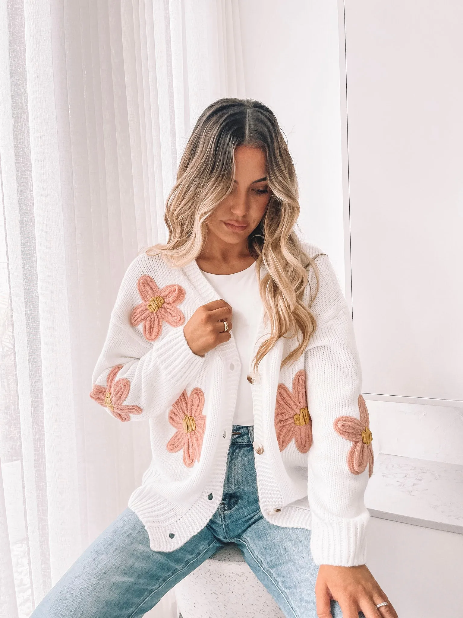 Lyrise Cardigan - White Floral