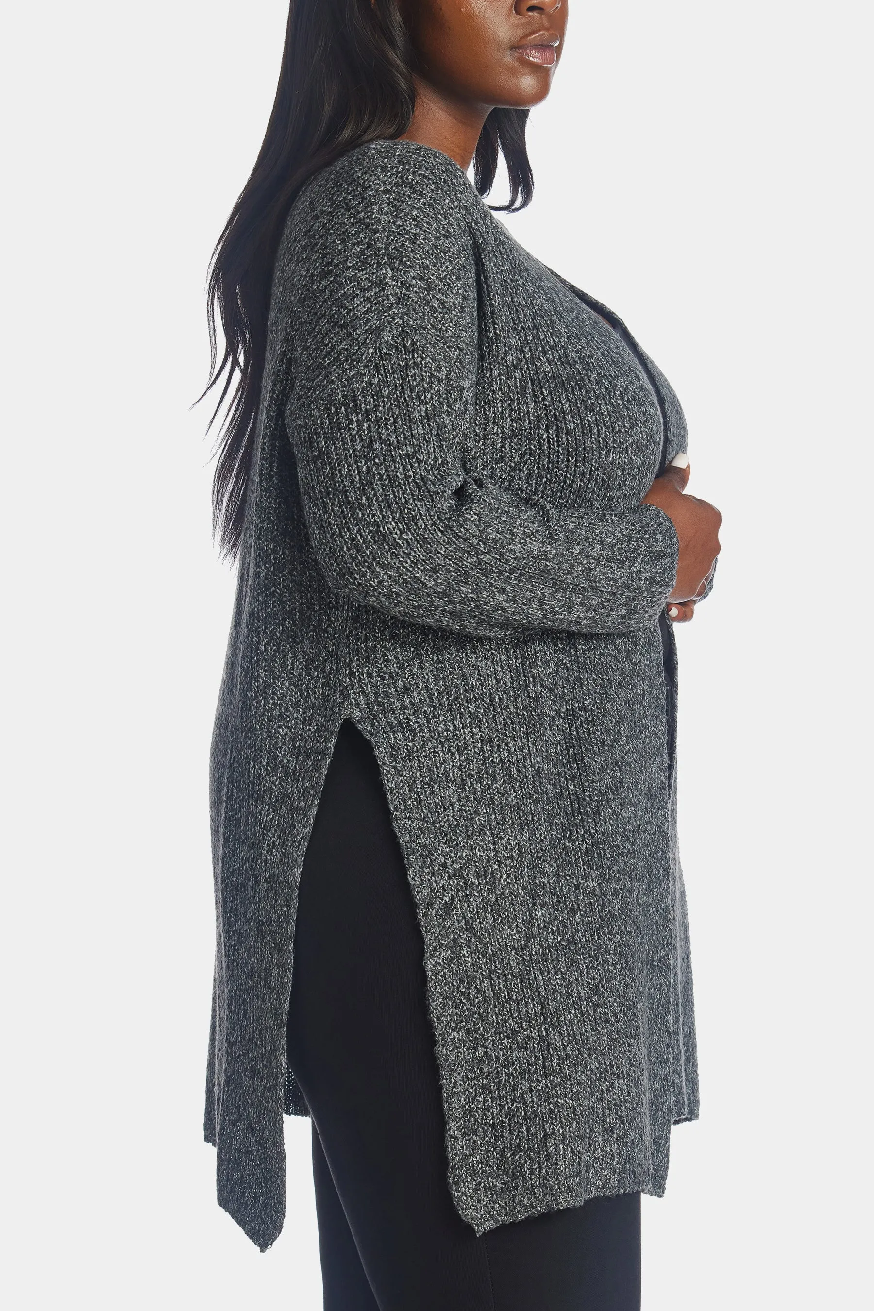 Marled Knit High Slit Cardigan