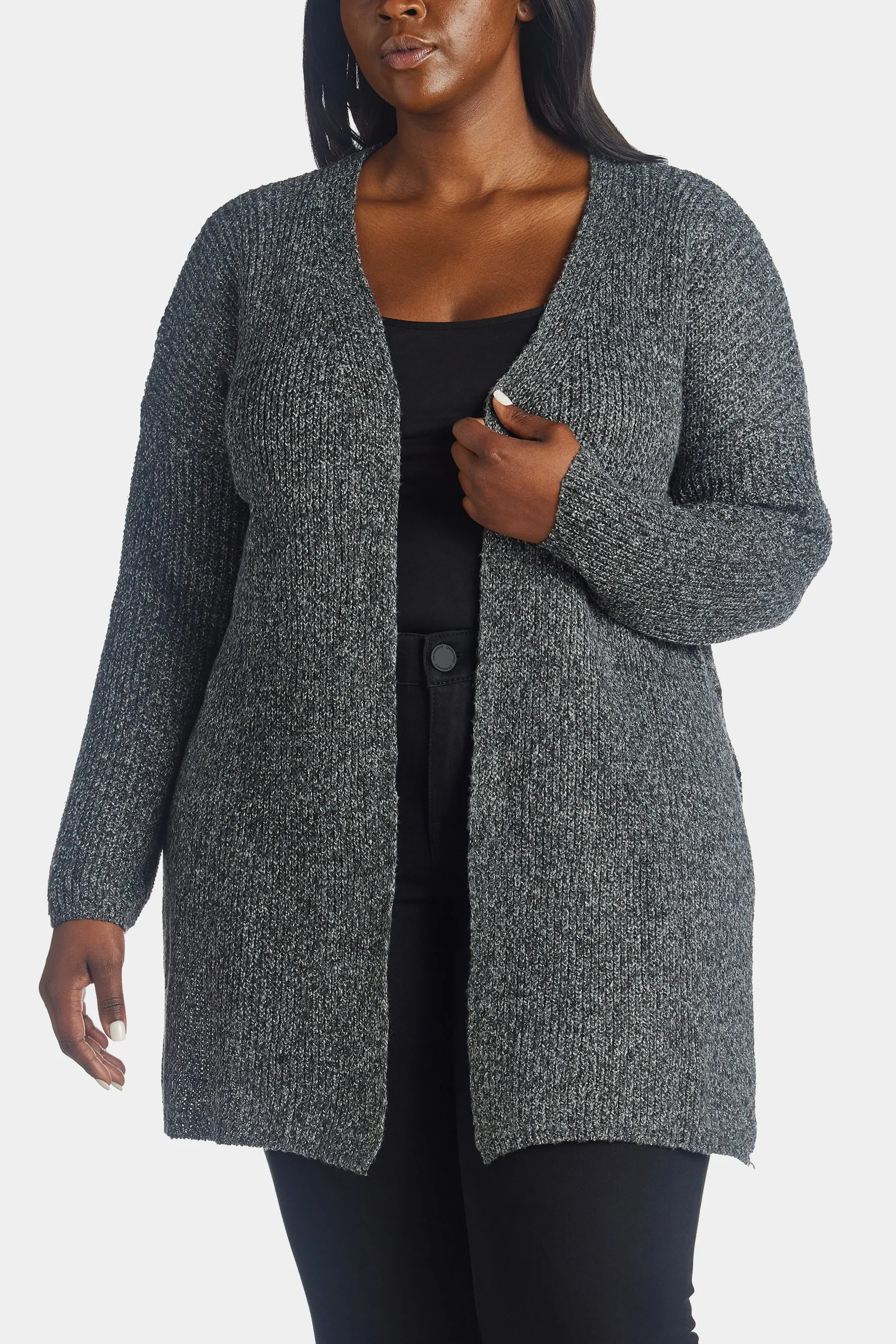 Marled Knit High Slit Cardigan