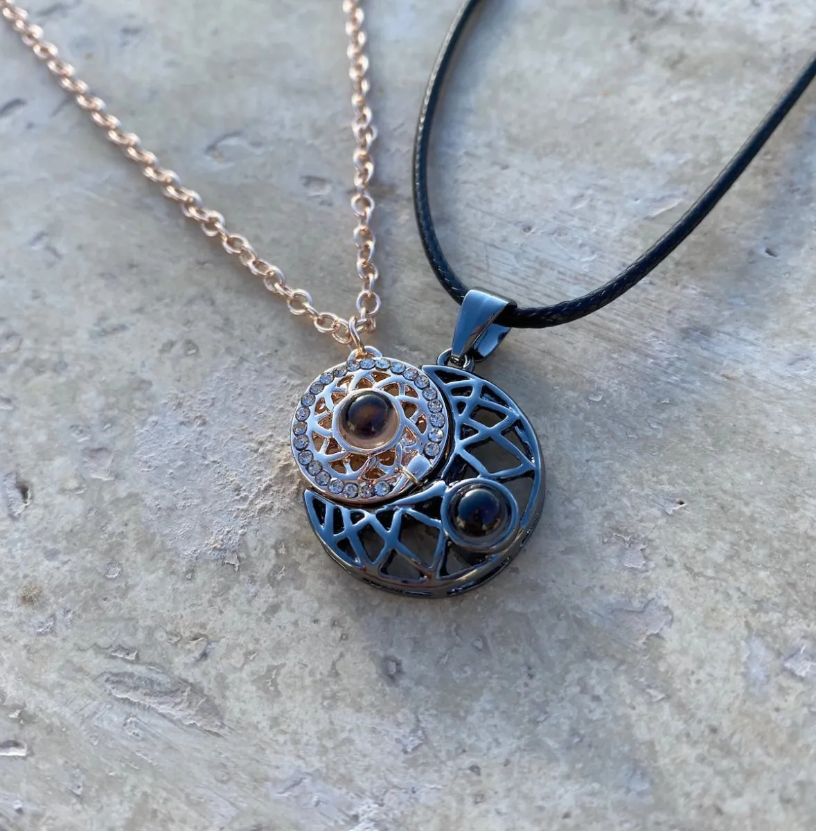 Matching Sun & Moon Necklaces with Secret Projection