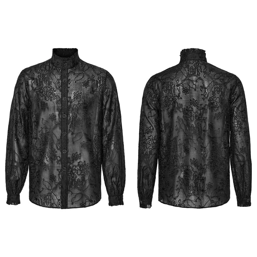 Men's Gothic Stand Collar Floral Embroidered Shirt