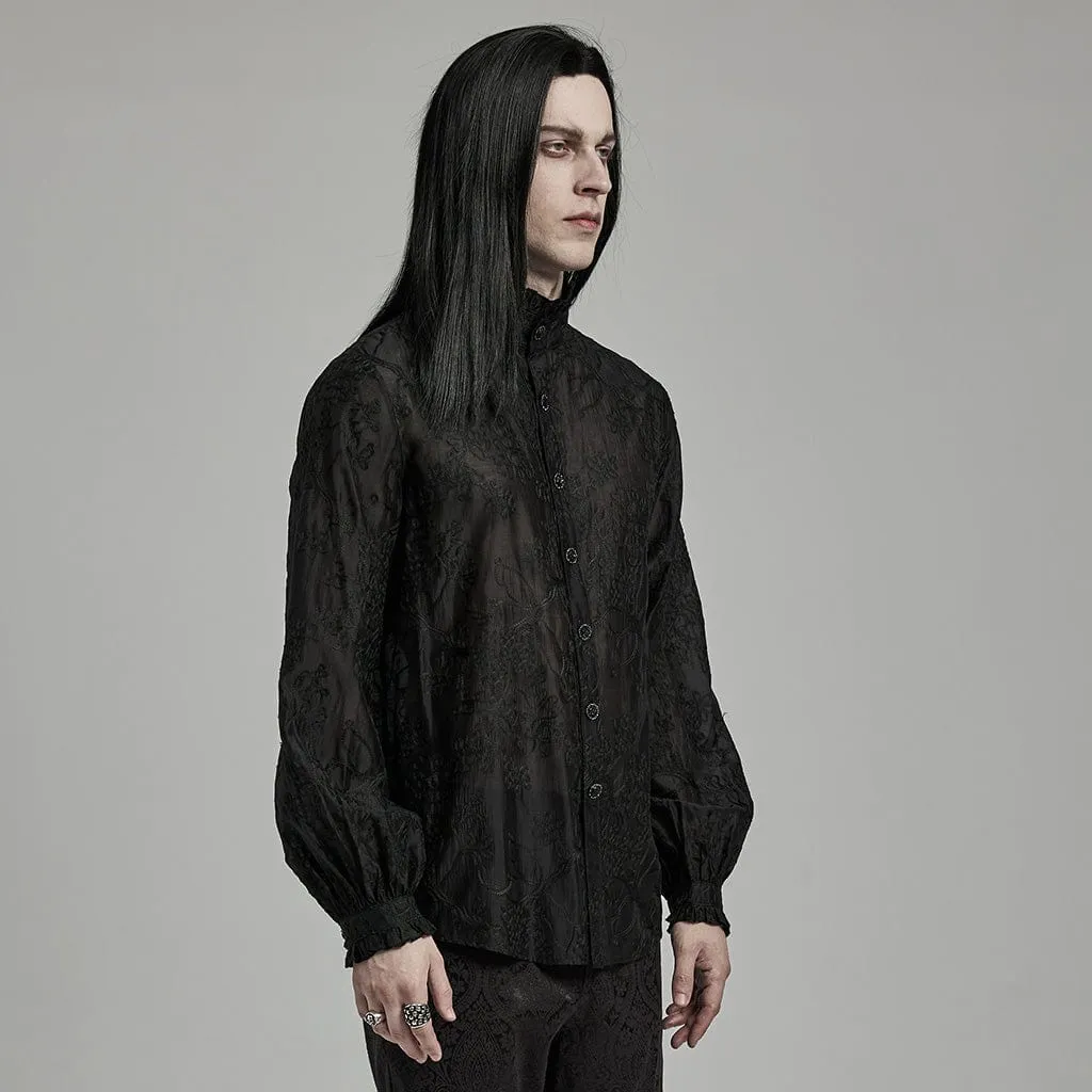 Men's Gothic Stand Collar Floral Embroidered Shirt