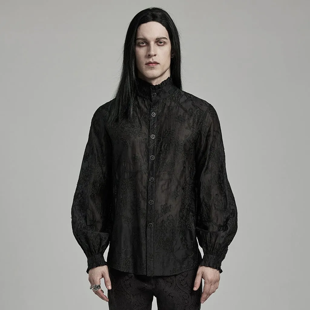 Men's Gothic Stand Collar Floral Embroidered Shirt