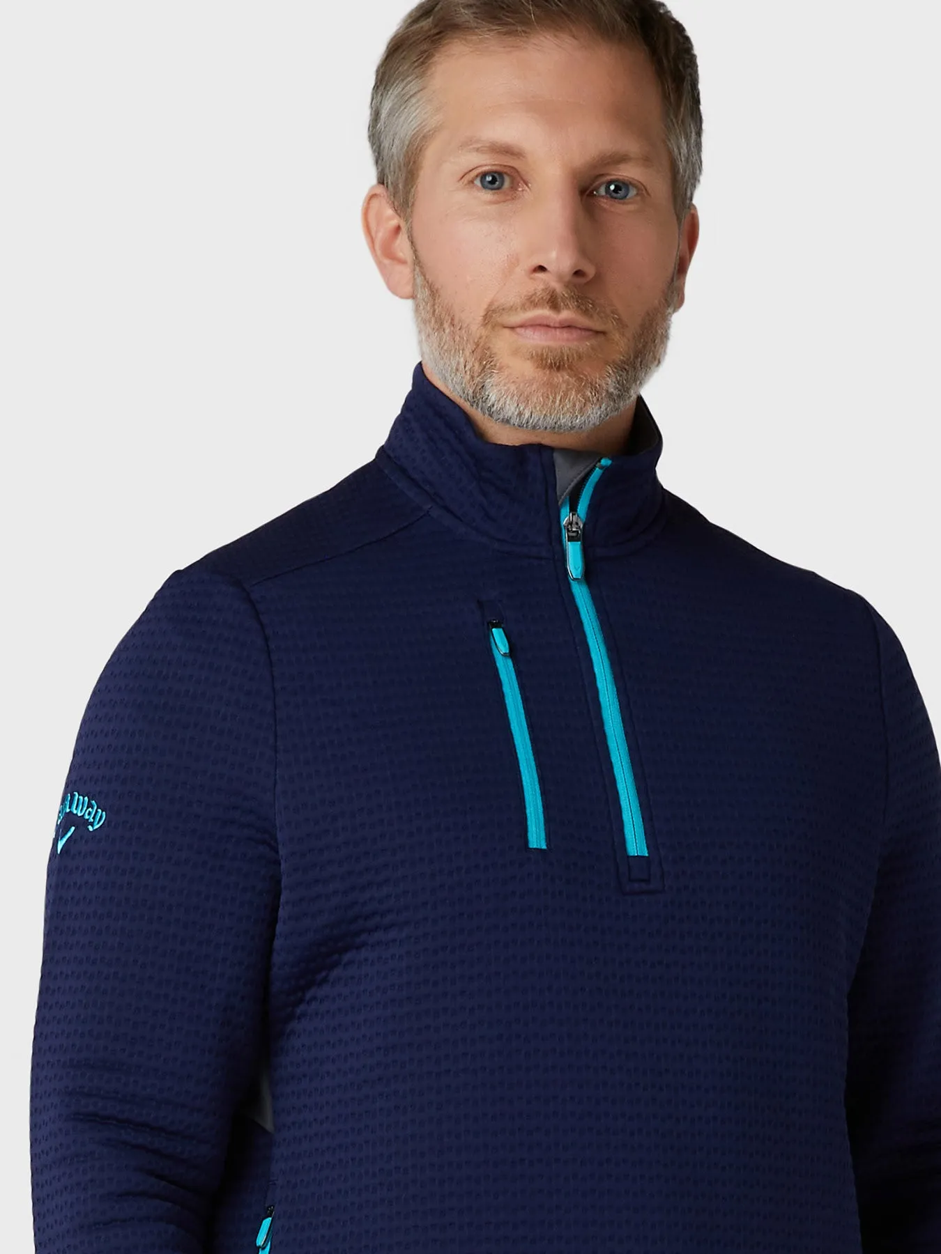 Men's Midweight Textured 1/4 Zip Fleece In Peacoat/Scuba Blue