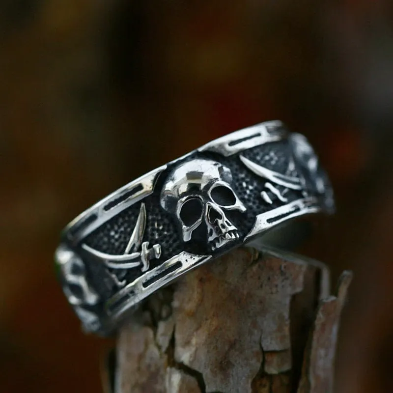 Men's Punk Double Scythe Skull Ring