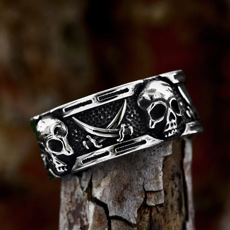 Men's Punk Double Scythe Skull Ring