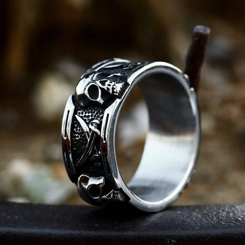 Men's Punk Double Scythe Skull Ring