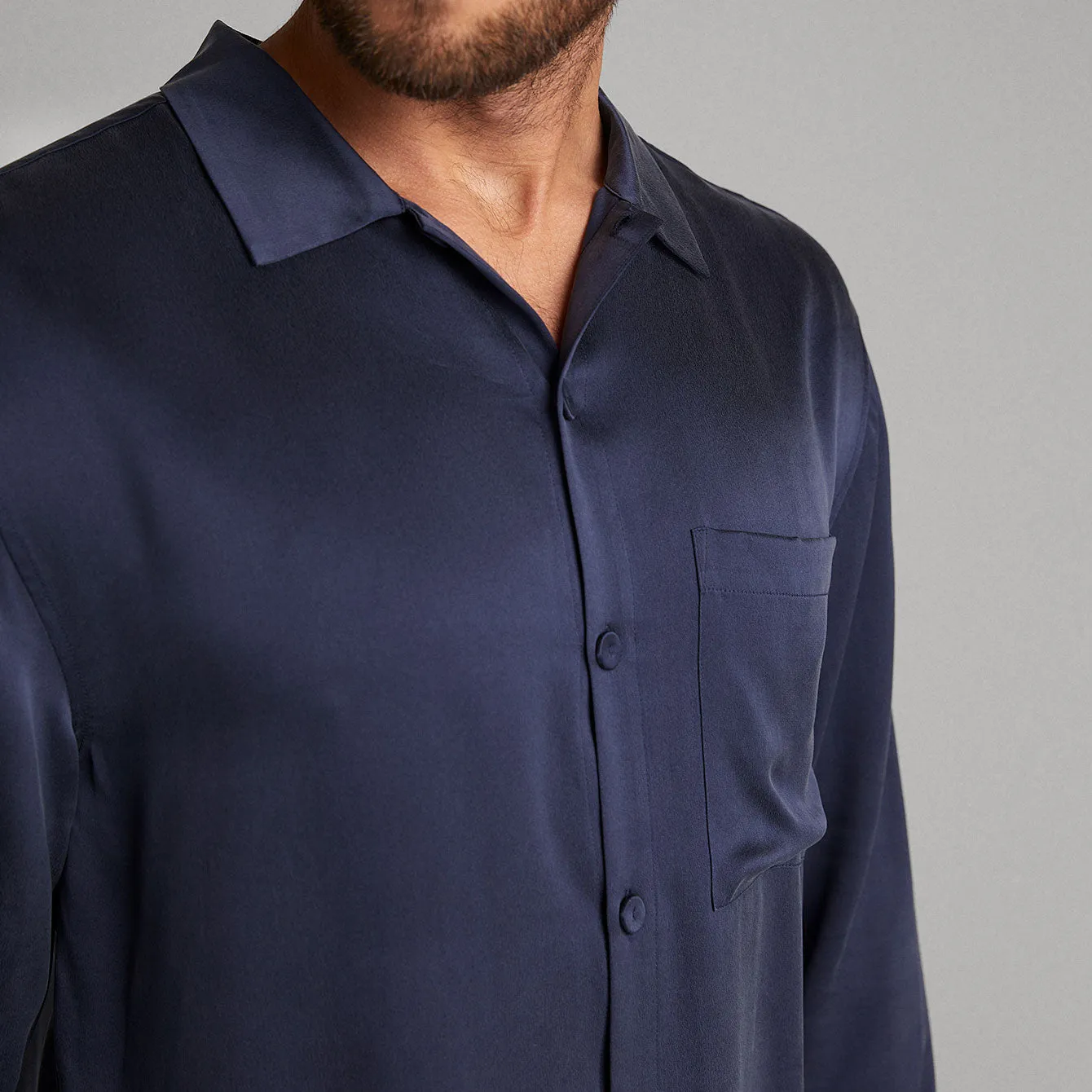 Men's Washable Silk Button Up Set