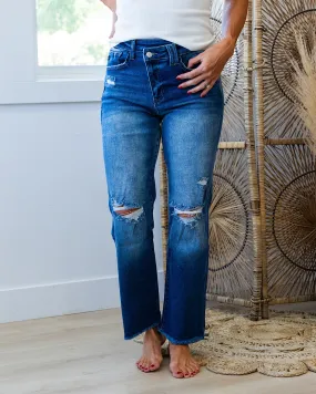 NEW! KanCan Jessica Crossover Waist Distressed Straight Jeans