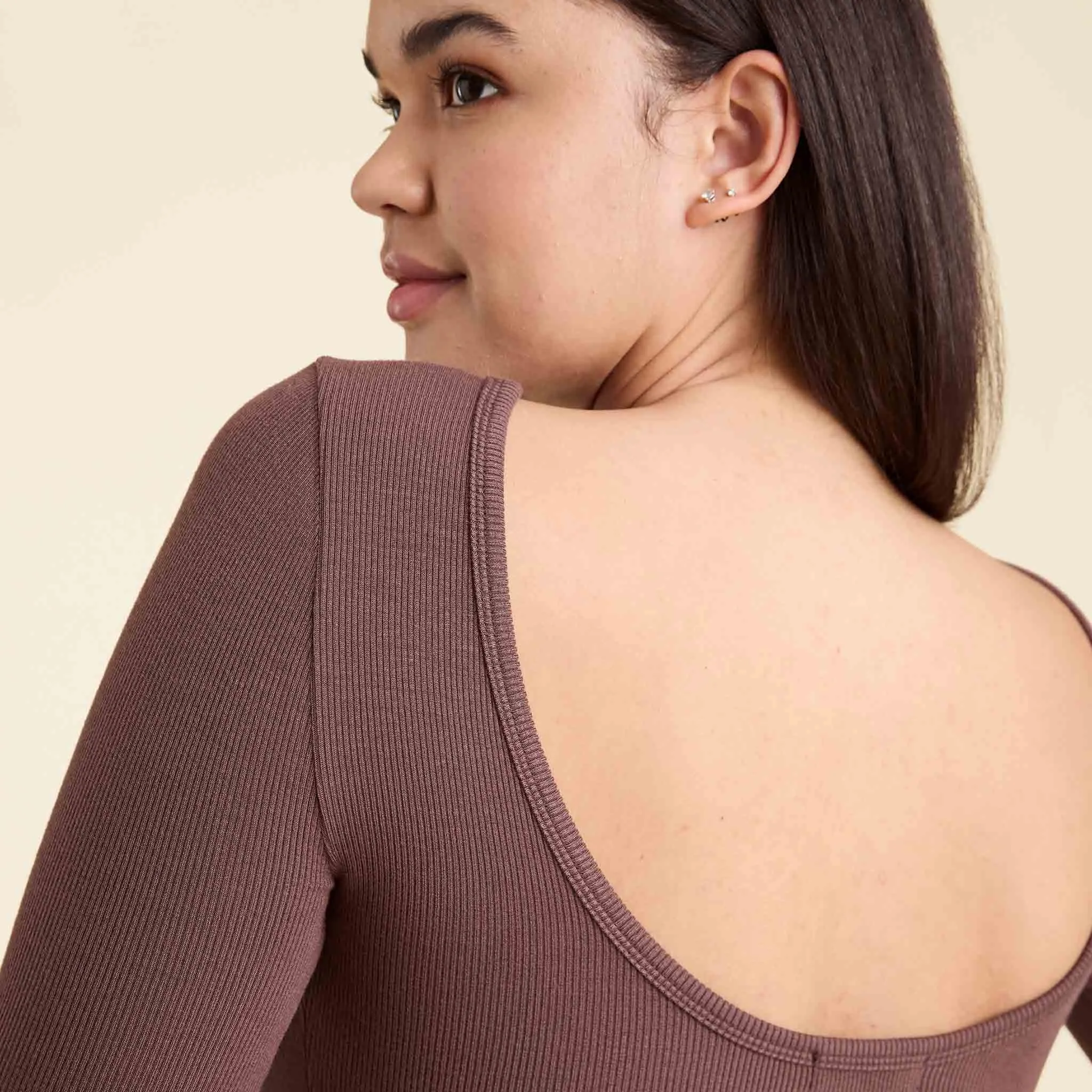 Open Back Slinky Rib Shirt | Coffee