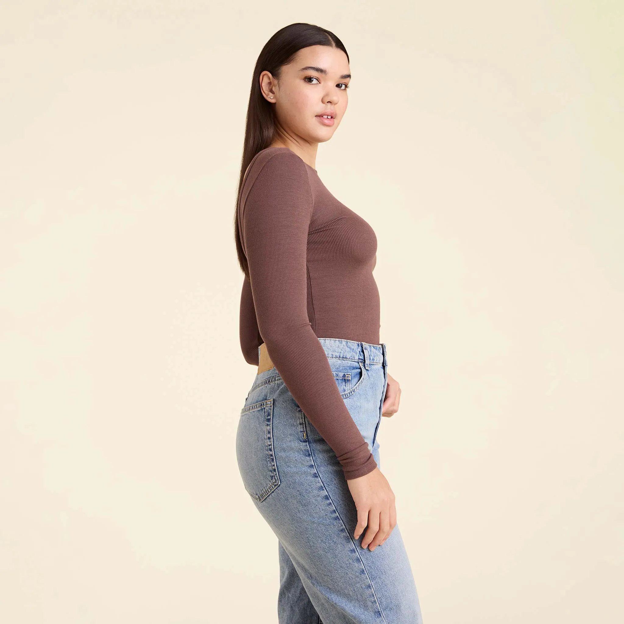 Open Back Slinky Rib Shirt | Coffee