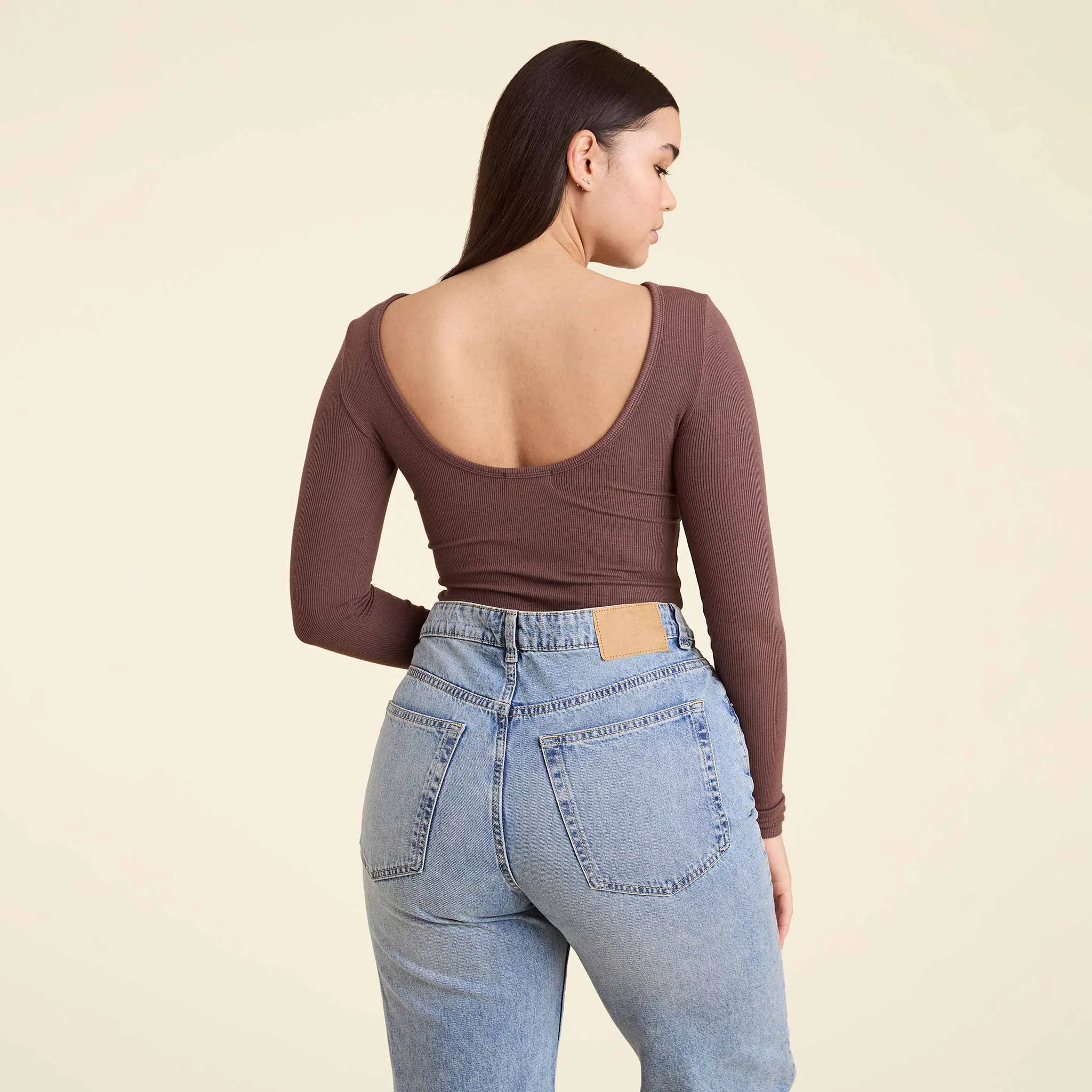 Open Back Slinky Rib Shirt | Coffee