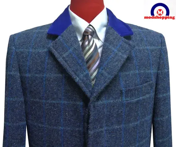 Overcoat | Blue Windowpane Check Long Coat