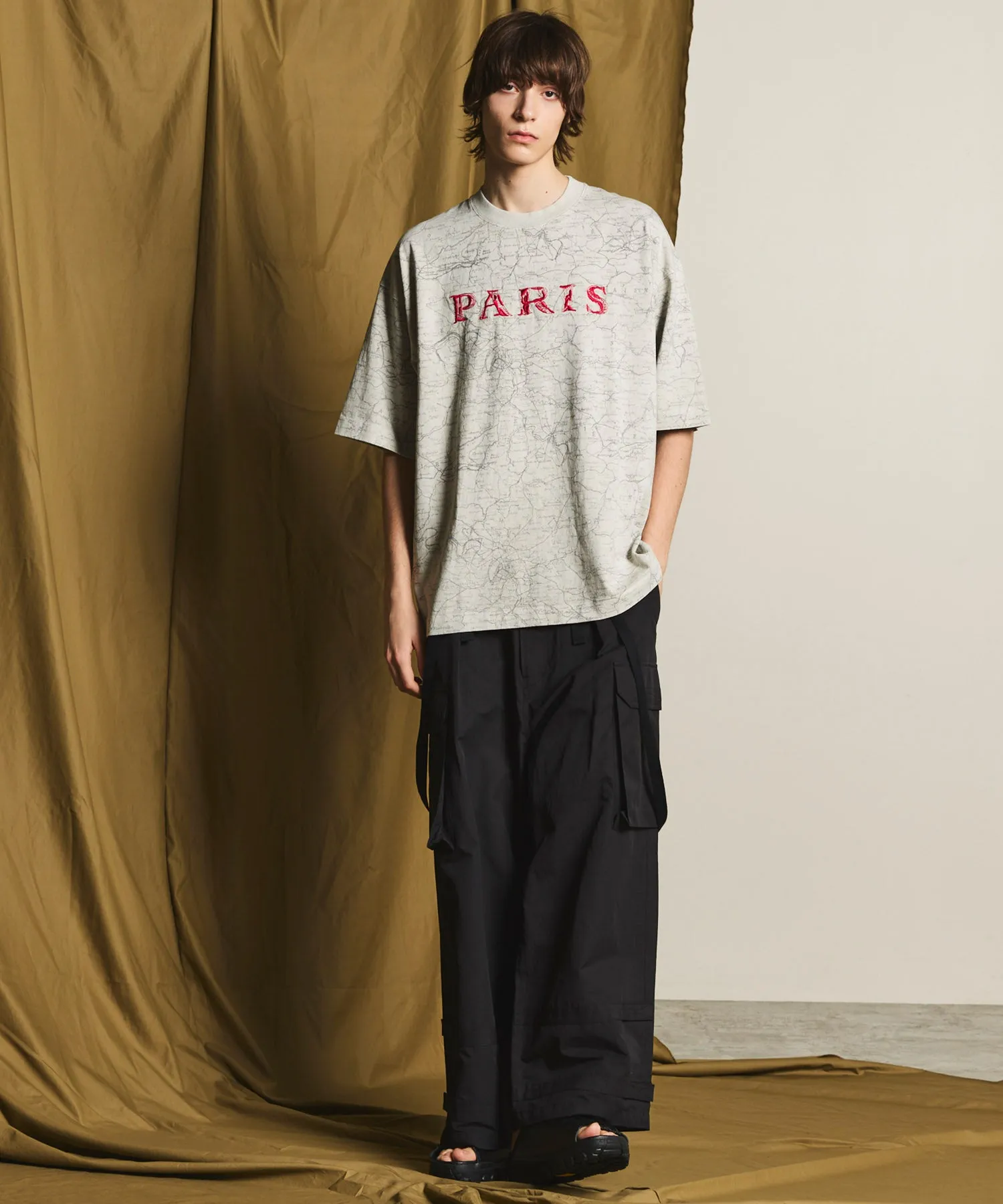 「PARIS」Embroidery Prime-Over Pigment Crew Neck T-Shirt