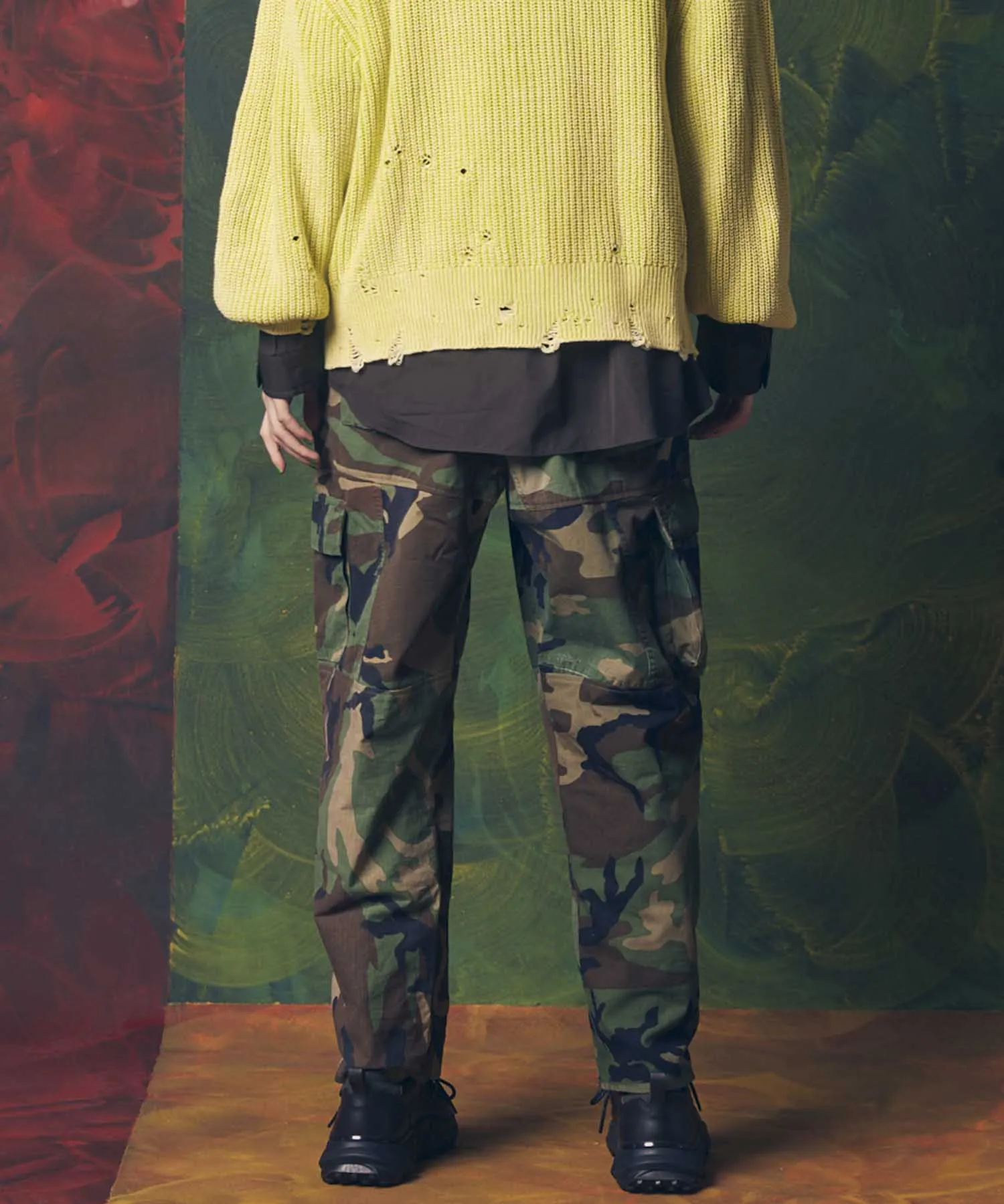 Patchwork Vintage Clothes Camouflage Wide Tapered Cargo Pants