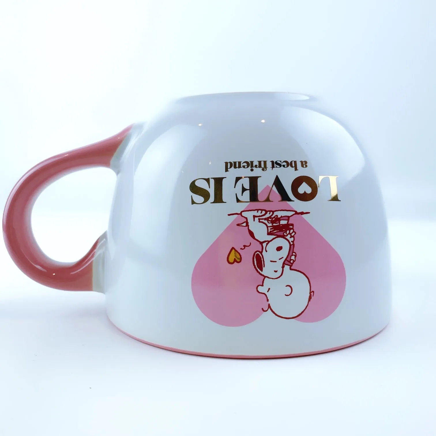 Peanuts Snoopy & Charlie Brown Hugging 'Love Is' Ceramic Big Pink Coffee Mug Cup 24 oz