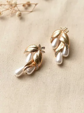 Pearl Droplet Leafs Vintage Style Earrings