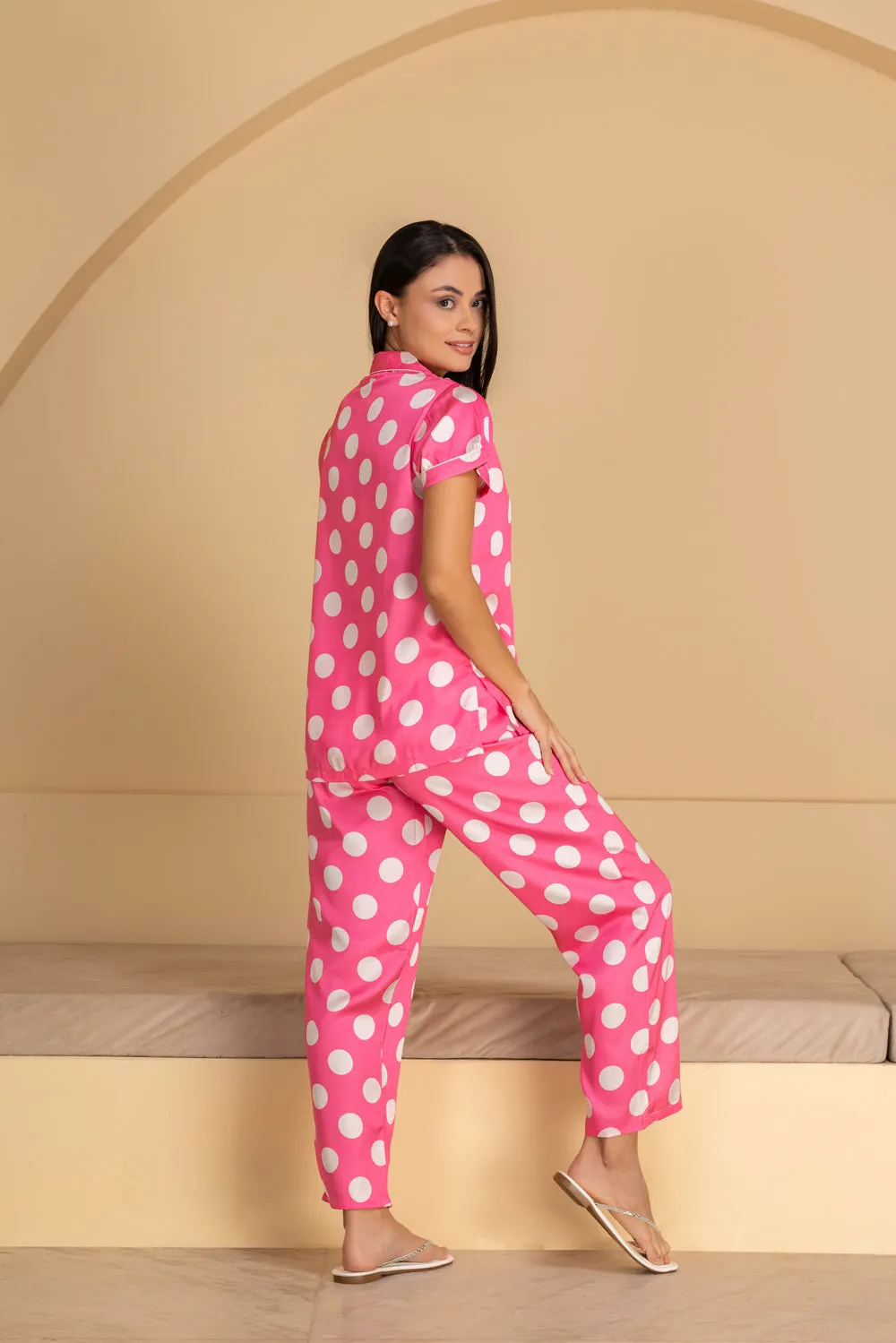 Pink polka Pj set in Soft satin