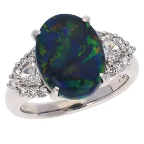 Platinum Australian Lightning Ridge Black Opal and Diamond Ring