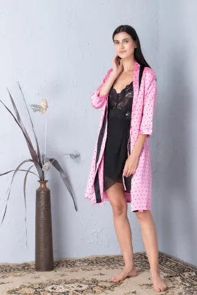 Polka dot Robe & Satin Nighty Nightgown set