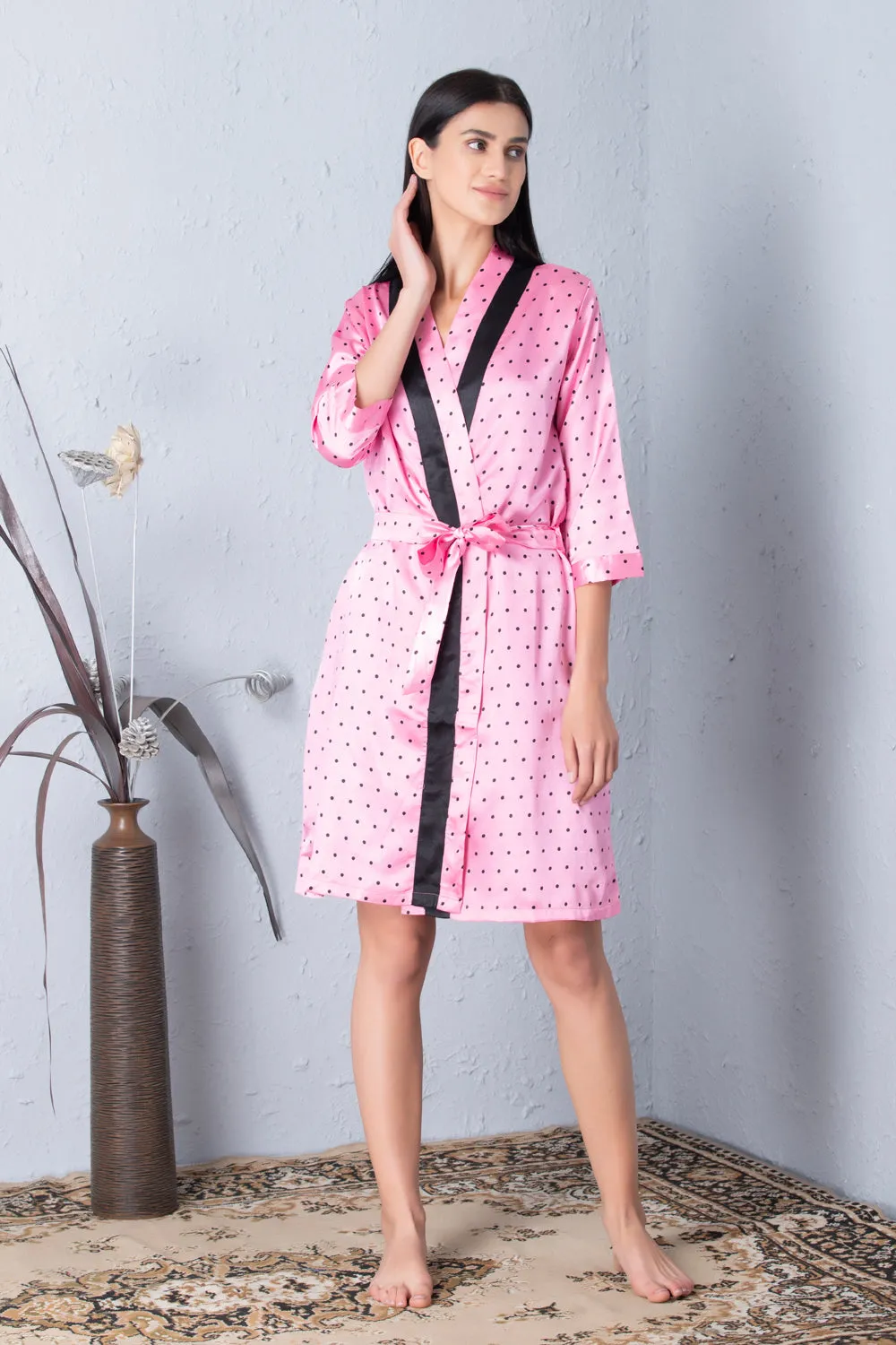 Polka dot Robe & Satin Nighty Nightgown set