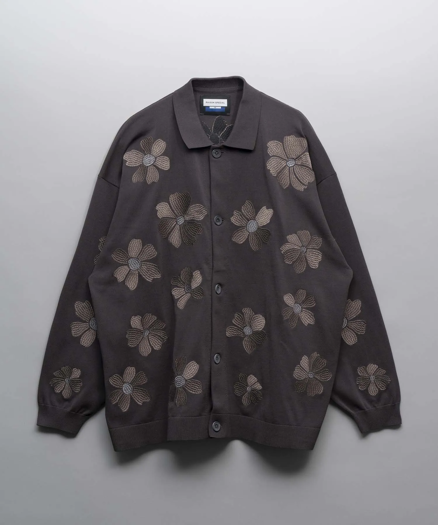 Prime-Over Flower Embroidery Long Sleeve Knit Shirt