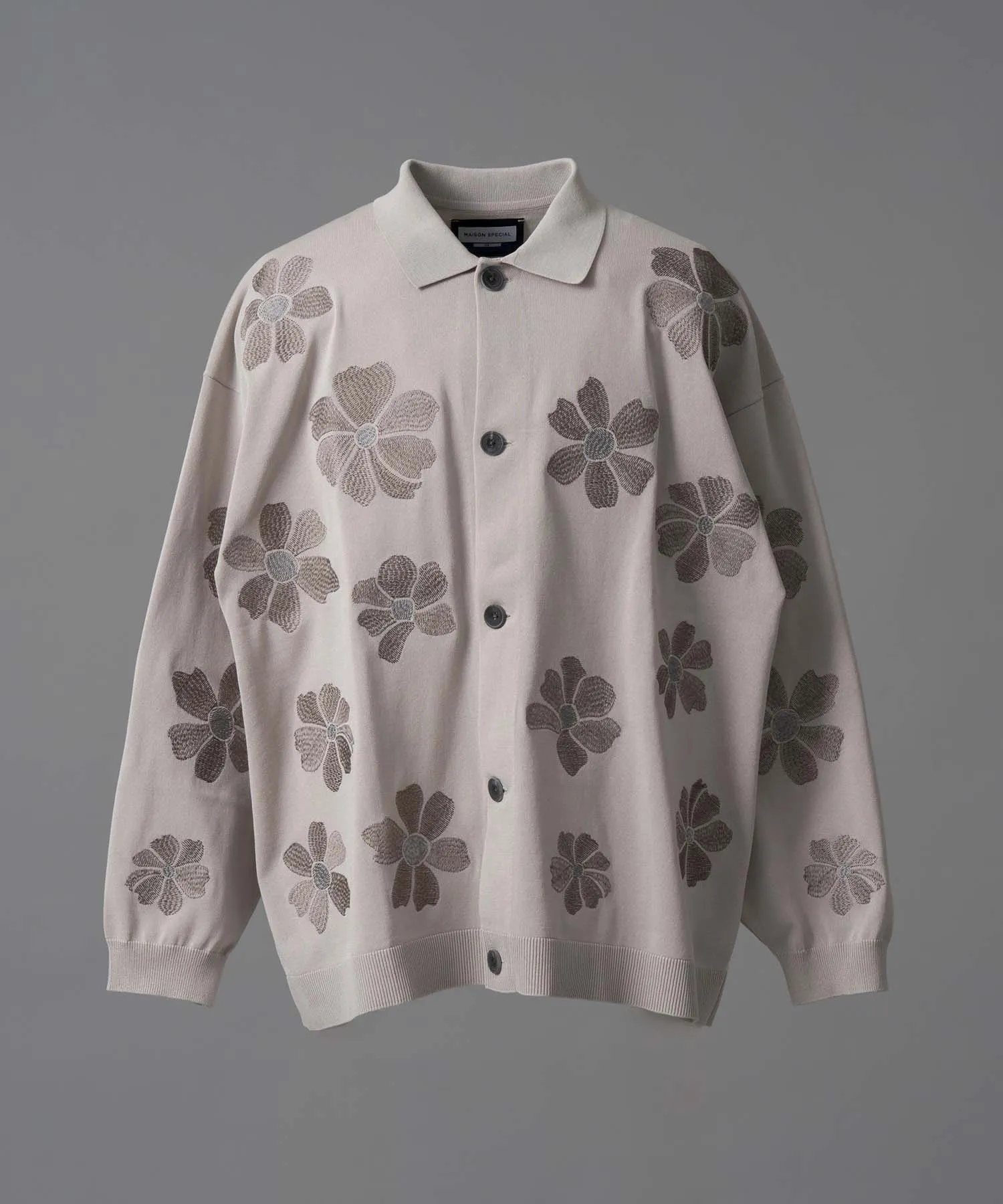 Prime-Over Flower Embroidery Long Sleeve Knit Shirt