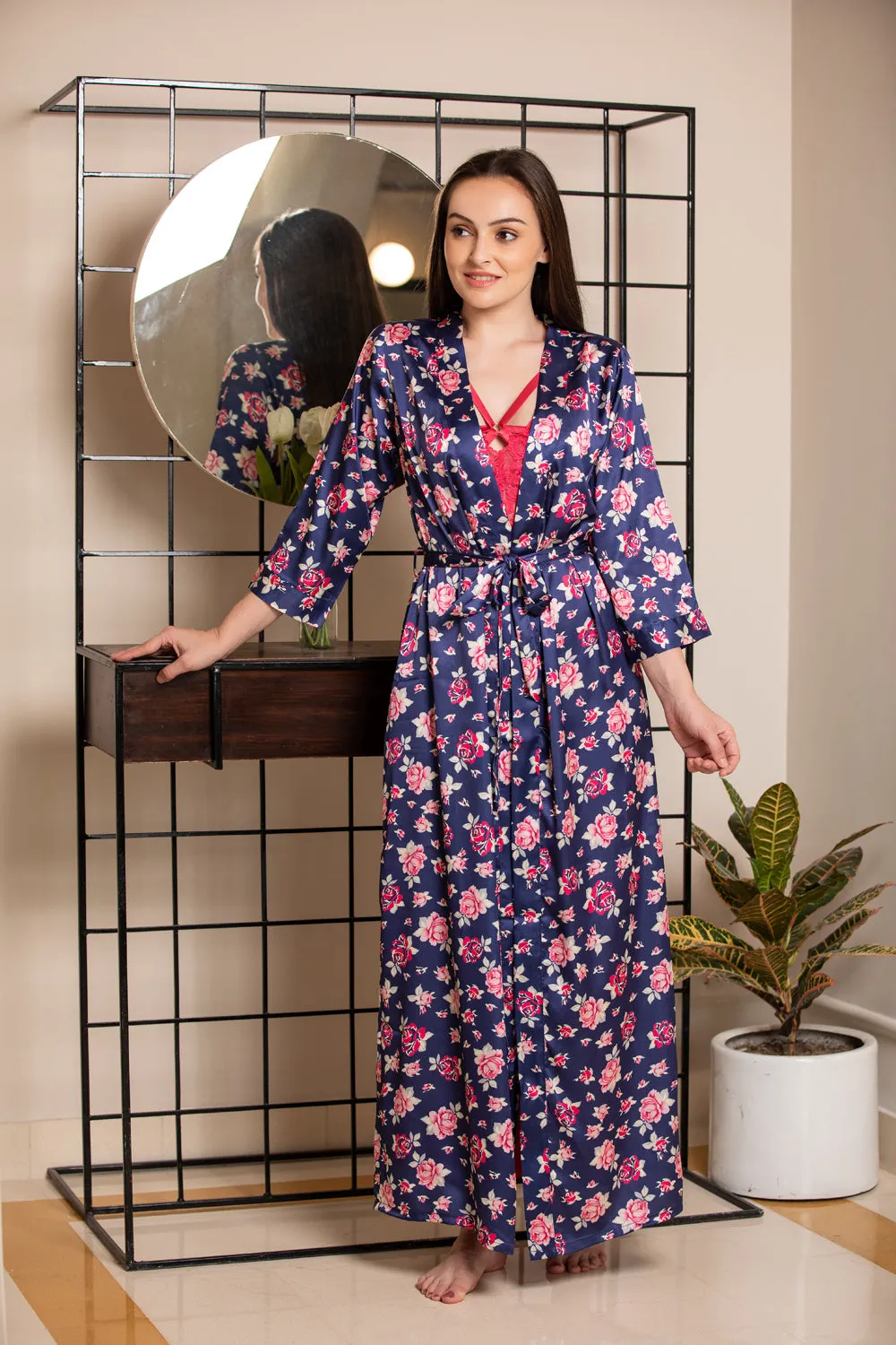 Print Satin Nightgown set