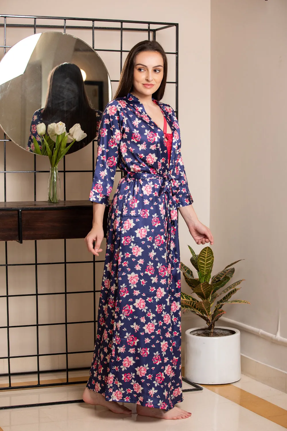 Print Satin Nightgown set