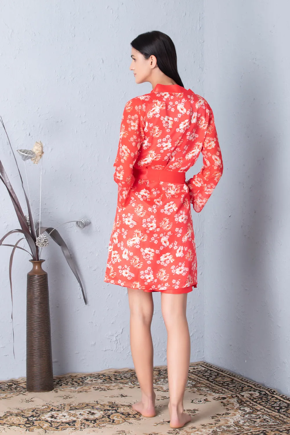 Printed Robe & plain nighty Nightgown set