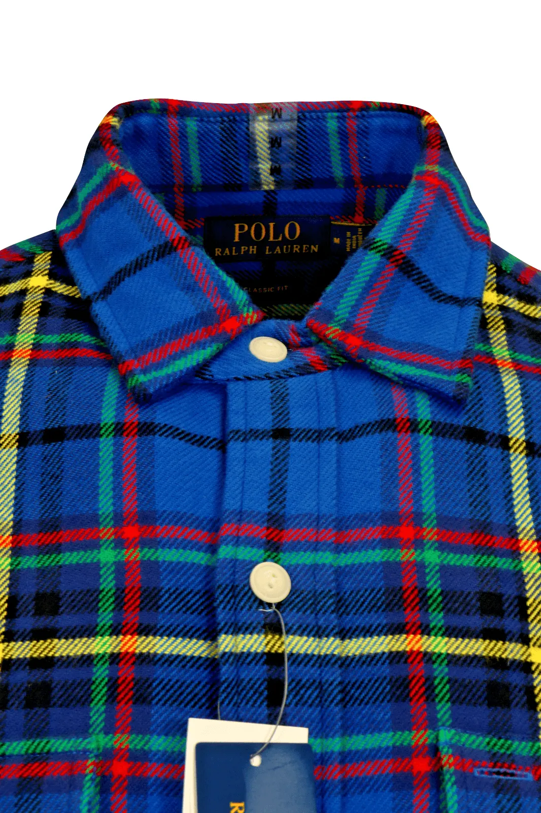 Ralph Lauren Men's Flannel Shirt Blue Plaid Yellow Red L/S (S01)