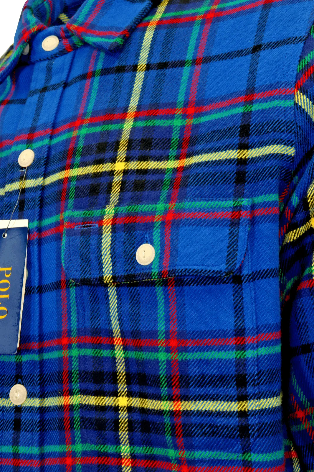 Ralph Lauren Men's Flannel Shirt Blue Plaid Yellow Red L/S (S01)