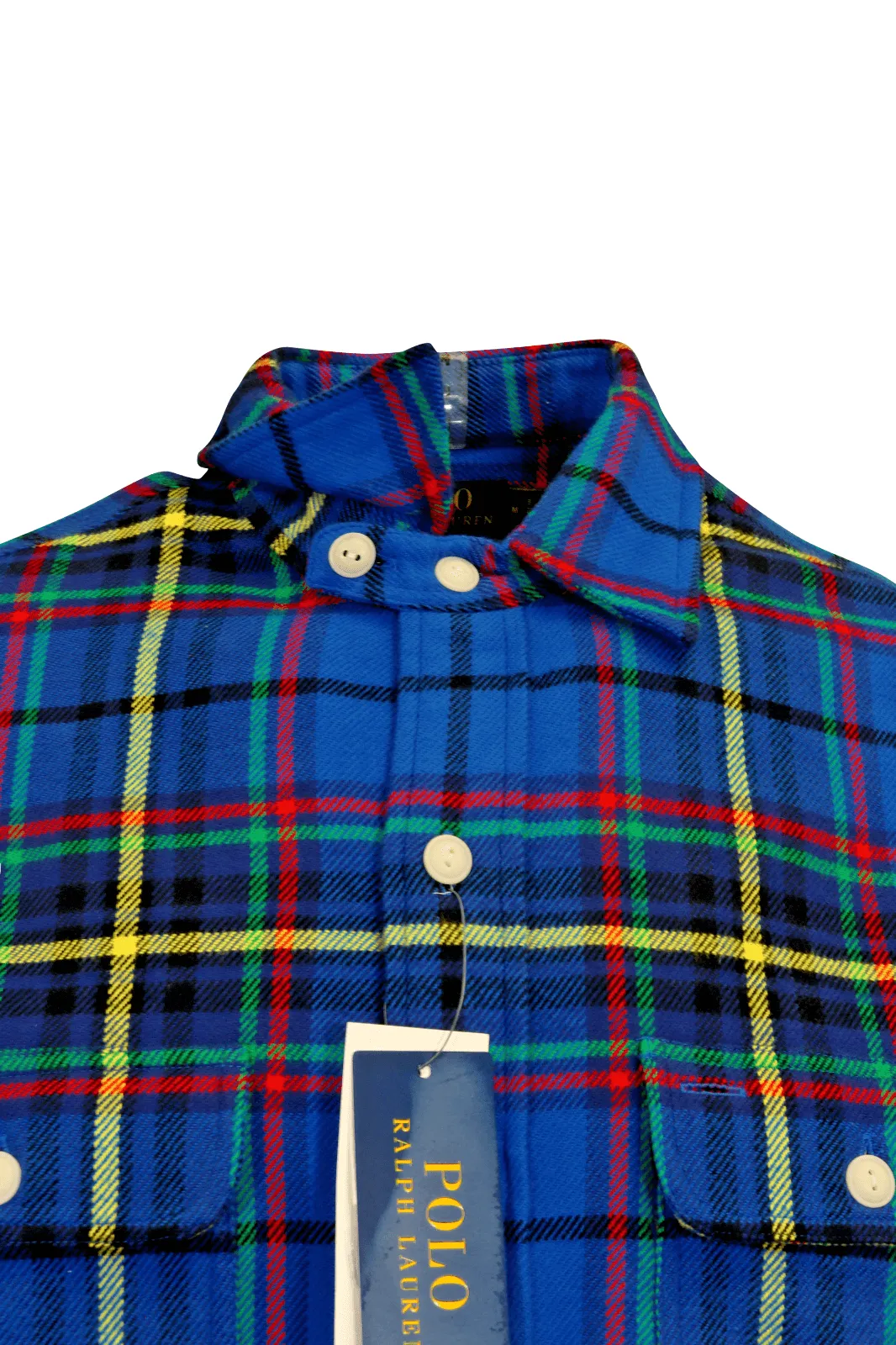 Ralph Lauren Men's Flannel Shirt Blue Plaid Yellow Red L/S (S01)