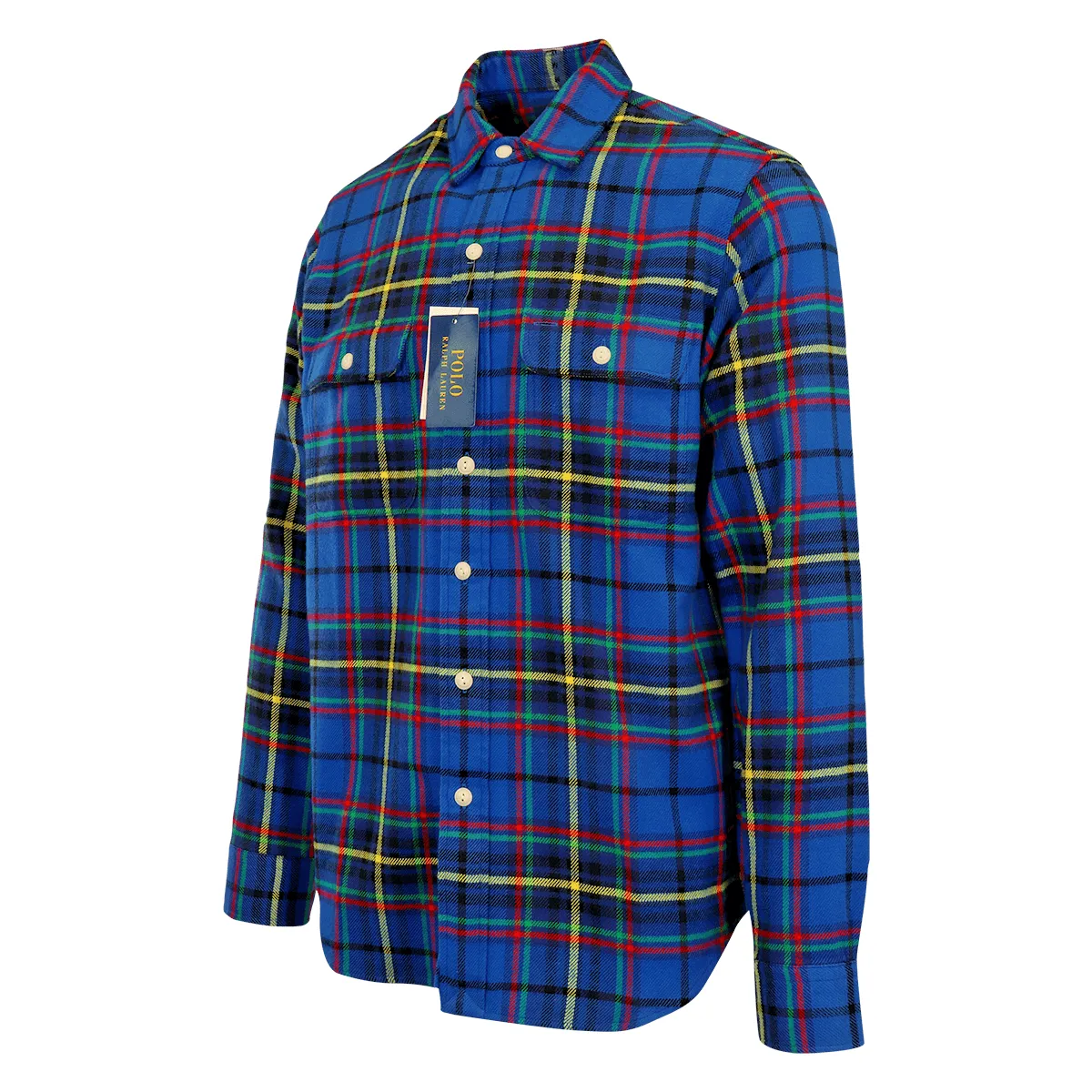 Ralph Lauren Men's Flannel Shirt Blue Plaid Yellow Red L/S (S01)