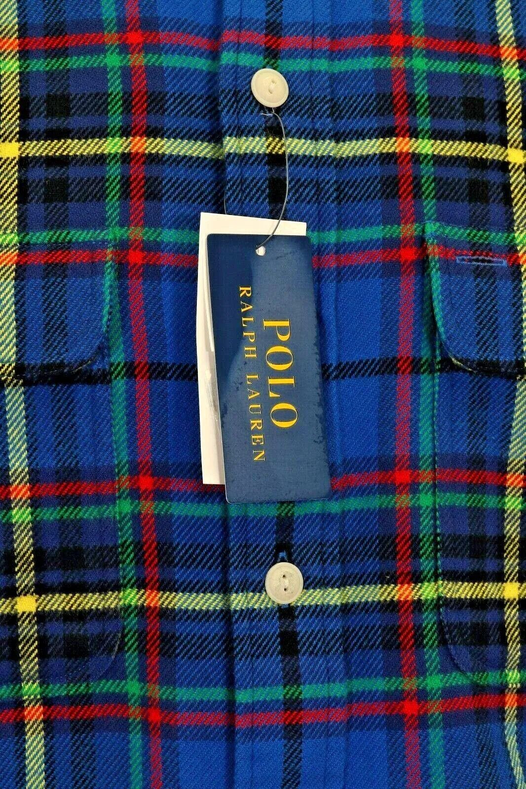 Ralph Lauren Men's Flannel Shirt Blue Plaid Yellow Red L/S (S01)