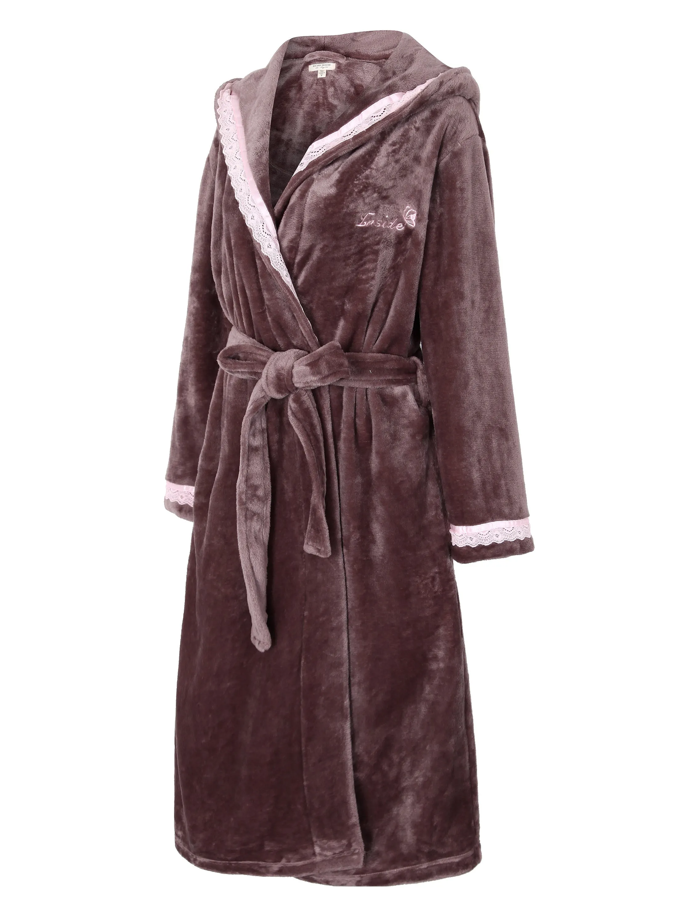 RH Ladies Fleece Hooded Robe Soft Dressing Gown Bath Nightwear Spa Coat RHW2778