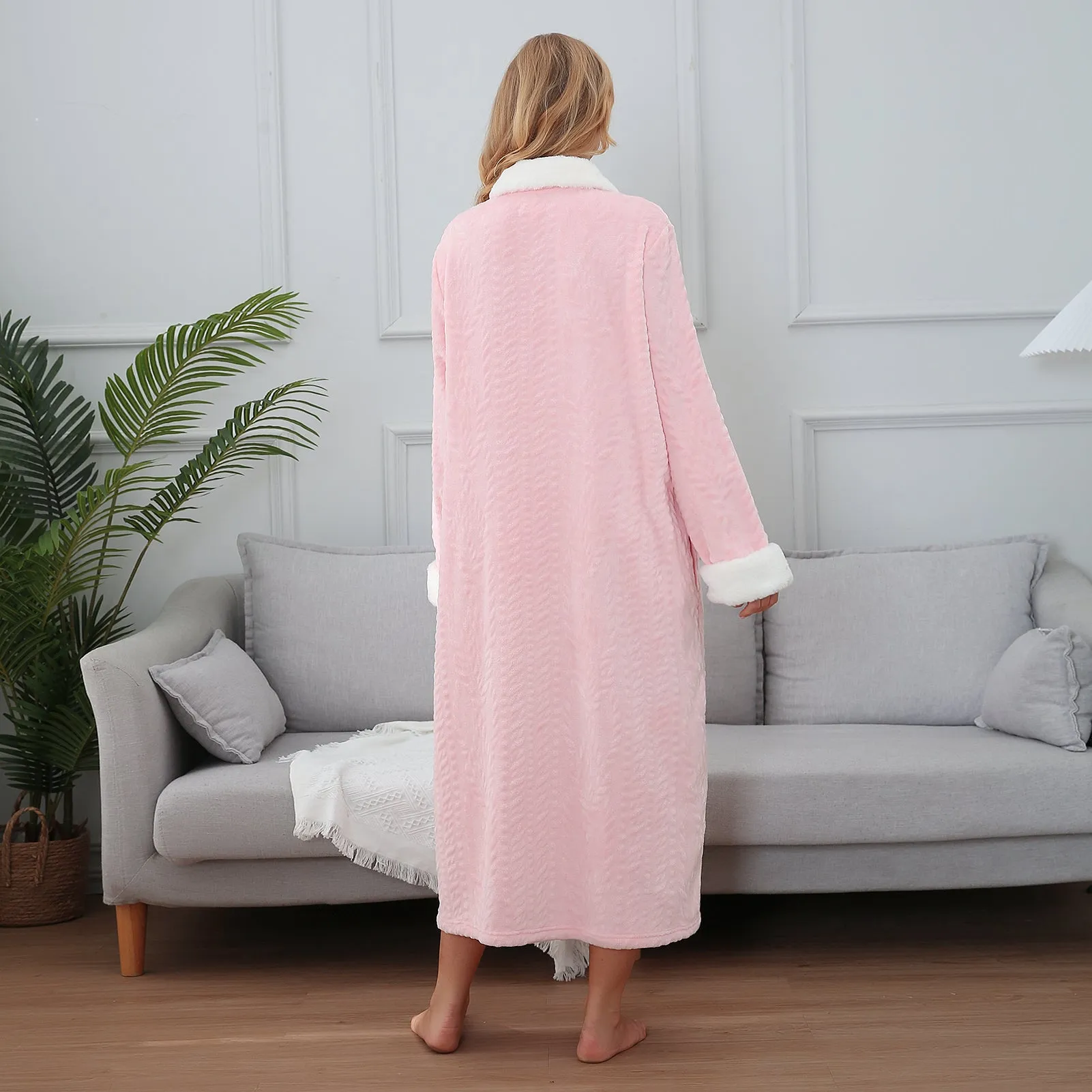 RH Women's Full Front Zip Up Fleece Robe, Casual Nights Housecoat Warm Oversize Bathrobe RHW4047