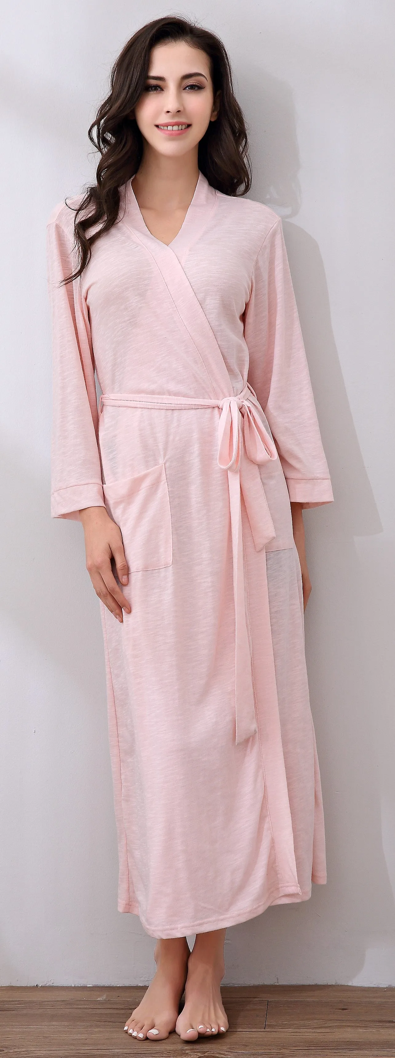 Richie House Kimono Cotton Robe Long Belted Robe Dressing Gown Lounge Night Spa RHW2824