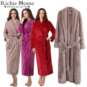 Richie House Ladies Women's Nude Plush Long Shawl Collar Fleece Robe Spa RH1591