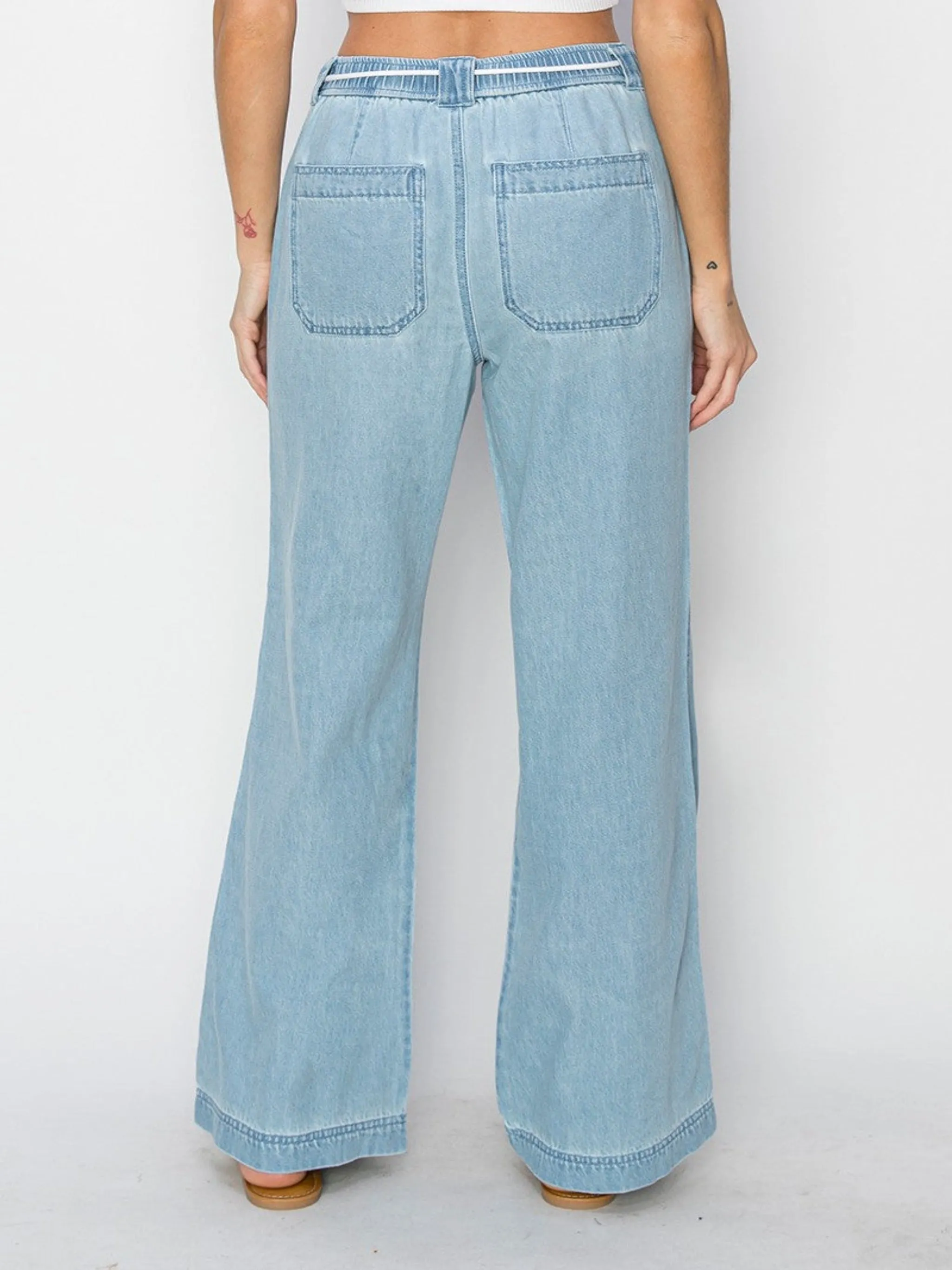 Risen High Rise Wide Leg Denim Pants - Medium Wash