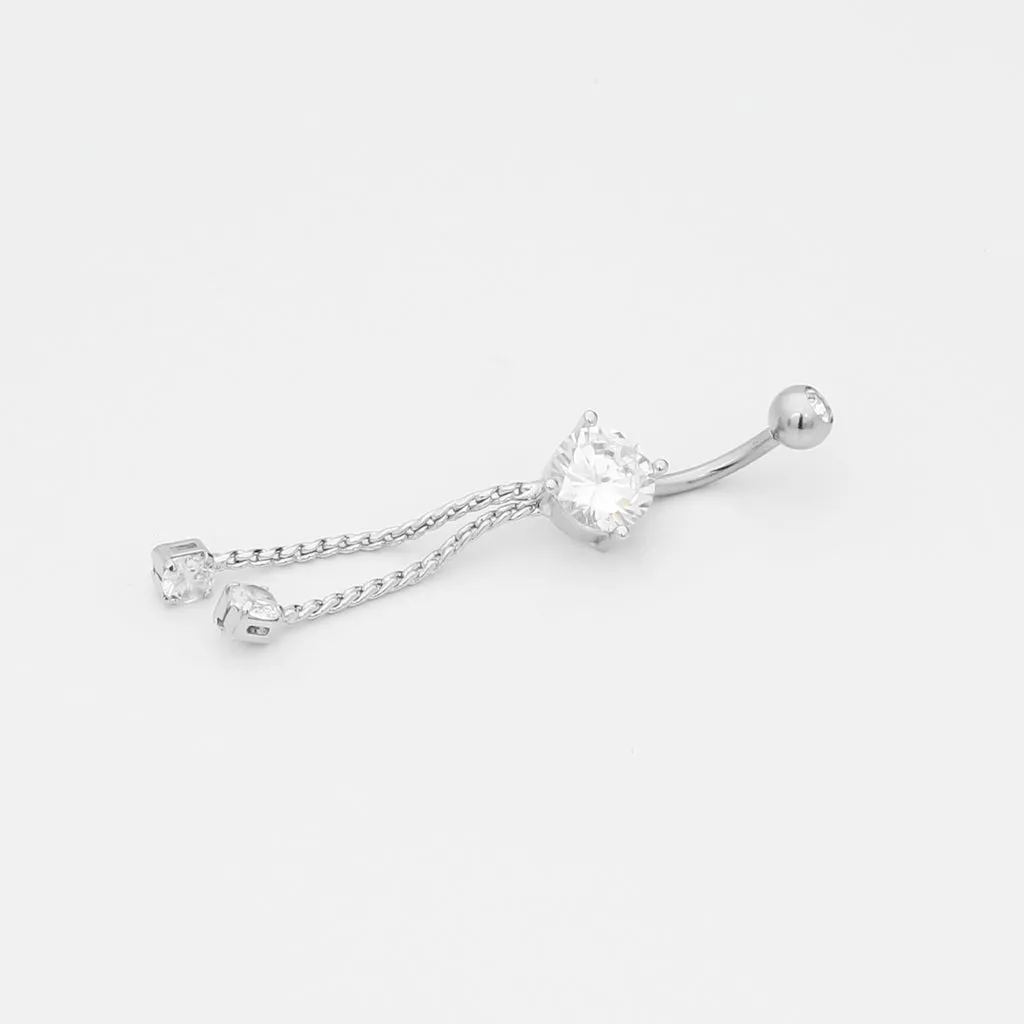 Rope Chain Dangle Belly Button Navel Ring - Silver