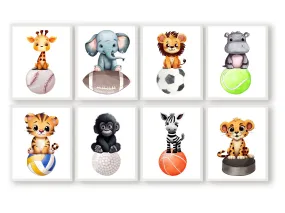 Safari Animals Sports Ball Nursery Prints Set