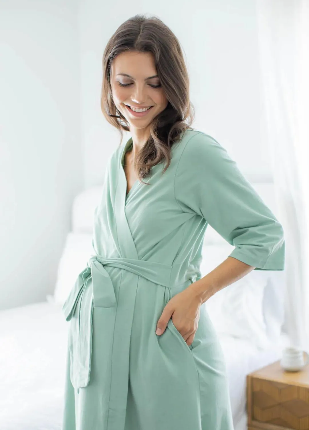 Sage Pregnancy Robe & Swaddle Set & Dad T-Shirt & Dog Bandana